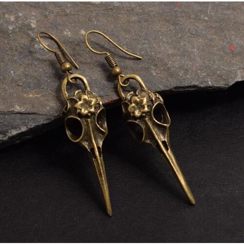2020 Fashion Antique Crow Viking Raven Skull Gothic Punk Steampunk Dangle Earrings Womens Vintage Jewelry Gifts