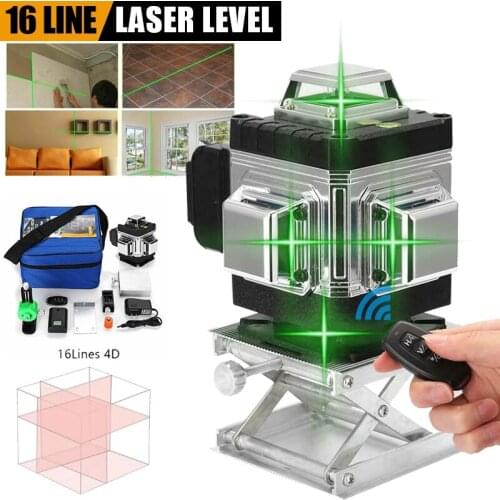 4D Laser Level 16 Lines Green Light Auto Self Leveling 360 Degree Rotary Cross Measure Aluminum Alloy Chassis Engineering