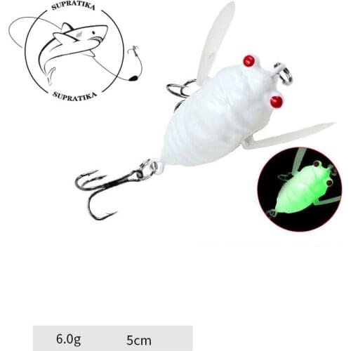 Anti-Corrosion Bionic Professional Plastic Insect Bait 5cm/6g Artificial Luminous CicadaLure Freshwater Insect Lure Hard Bait
