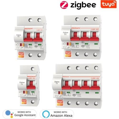 Tuya zigbee3.0 WiFi Smart Circuit Breaker 1P/2P/3P/4P 16A-125A Automatic Switch Overload Circuit Work With Alexa Google Home
