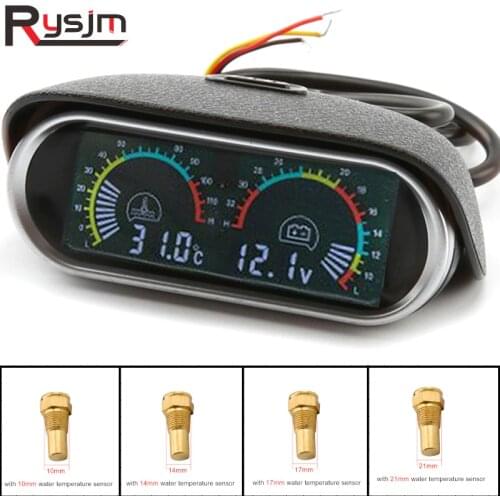 2 in 1 LCD Car Digital Gauge Water Temp Gauge 10mm 14mm Temperature Sensor Voltmeter Voltage Gauge for 12V 24V Car Truck