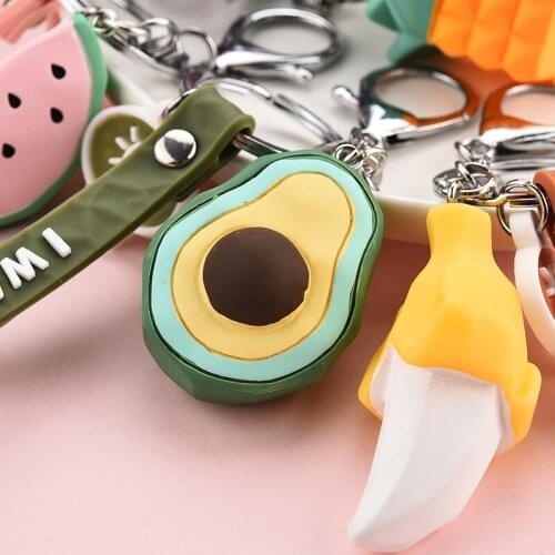 Creative Geometric Faceted Avocado Watermelon Pineapple Keychain Metal Car Bag Pendant Couple Accessories Keychain for Girls