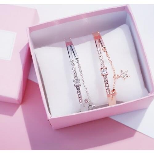 Hot Rose gold stainless steel bracelets luxury women bangles heart forever love Pentagram bracelet for women famous jewelry