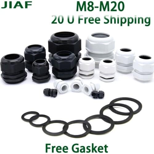 JIAF 10pcs Cable Gland Nylon waterproof joint Plastic Black seal jiont Motor connector Cable protection fixed head M12-M20X1.5