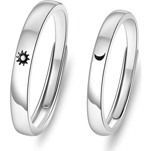 Simple Fashion Couple Sun Moon Adjustable Rings Lady Womens Wedding Anniversary Ring Jewelry Gift for Romantic Valentines Day