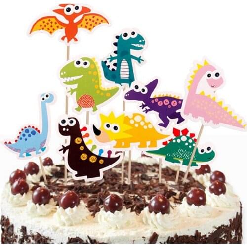 Cartoon Dinosaur Cupcake Toppers Happy Birthday Party Cake Decorations Tools Kids Favors Dinosaur Baby Shower Party Cake Flag