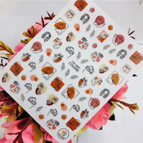 3D Nail stickers Art Geometric Line Face Leaf Design Sliders for Nails Foil Self Adhesive All for Manicure Accessories
