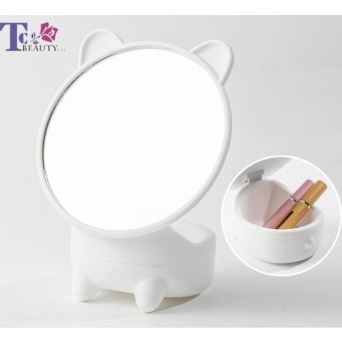 Mini Desktop Single-sided Mirror Cute Cat Shape Cosmetic Storage Box Small Mirror Adjust Disassembly Compact Dressing Mirror