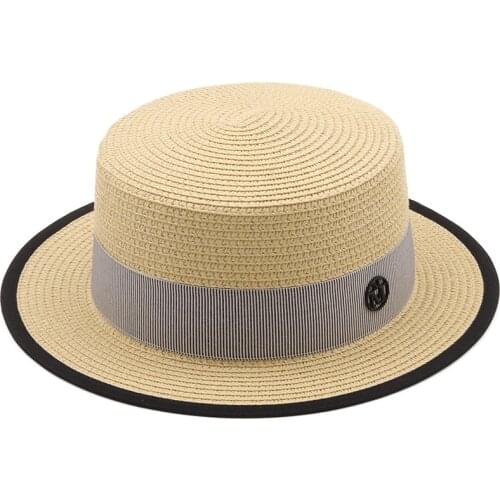 New Summer Womens Boater Beach Hat Wide side Female Casual Panama Hat Lady Classic Flat Bowknot Straw Sun Hat Women Fedora