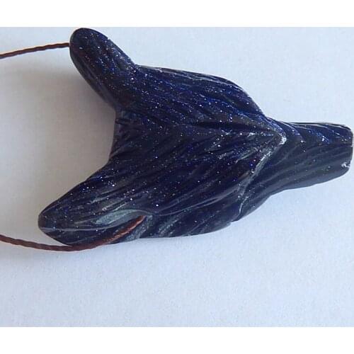 New,Carved Blue Sand Sun Sitara Wolf Head Gemstone Pendant Bead,32x22x11mm,9.2g