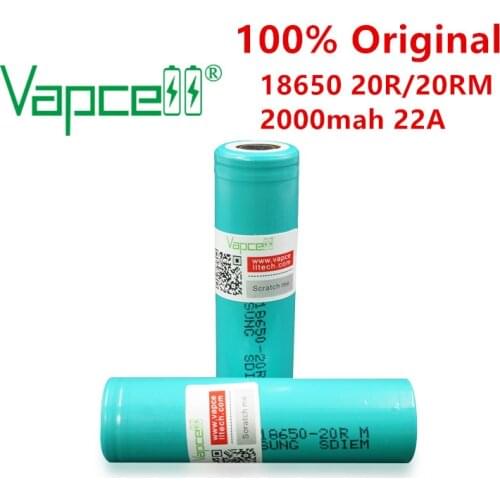 Vapcell original 18650 2000mAh 22A 20R / 20RM 3.7V li lon battery flat /button top lithium batteries for Power tools flashlights