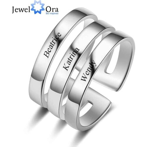 Personalized Stackable Rings for Women Engrave Custom 3 names Wide Ring Stainless Steel Family Gift for Mom (JewelOra RI103787)