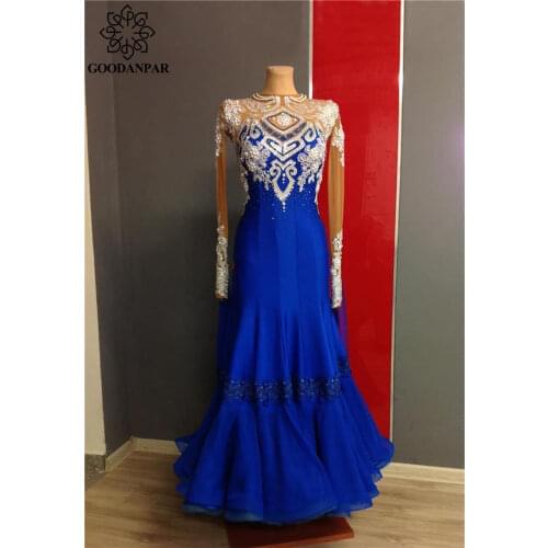 GOODANPAR Long Sleeve Sexy Pattern Standard Lycra Ballroom Dance Dress Women Ladies Modern Waltz Costume Competition Dancewear