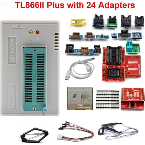 Geuine UPMELY TL866II Plus Set Minipro Programmer V9.0 With 24 Adapters+Test Clip TL866 PIC Bios Smart Programming Test Product