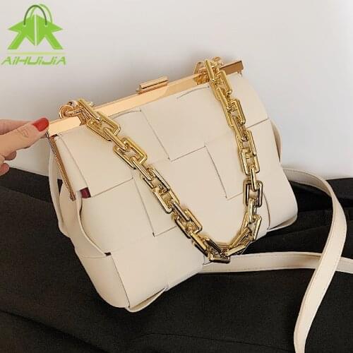 Luxury Design Ladies Weave Crossbody Bag 2021 New Quality Pu Leather Thick Chain Shoulder Messenger Bags Woman Handbag And Purse