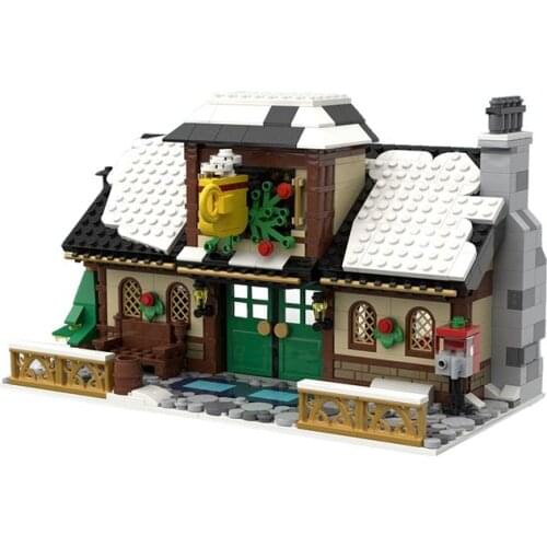 MOC Christmas Series Winter Village Scene Holiday City Train Reindeer Friends Building Blocks Bricks Claus Toys For Kids Gift