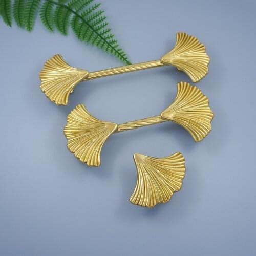 MFYS 3.78'' 5'' Ginkgo Shape Cabinet Pulls Handles Brass Furniture Hardware Golden Kitchen Cabinet Pull Handle Wardrobe Knob