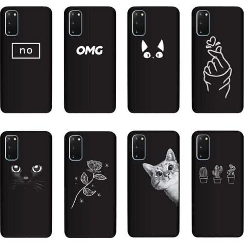 QAQsam Silicone Cover For Samsung Galaxy S20 5G Case Painting Flower Cat Moon Matte Phone Cases Funda