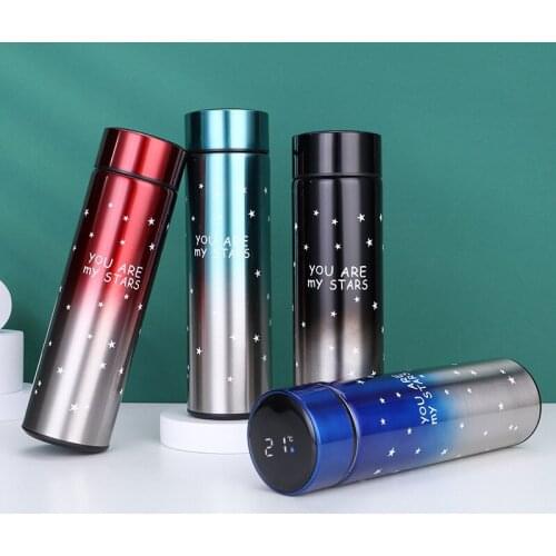 Smart Thermos Bottle 17oz/500ml Vacuum Flasks Led Digital Temperature Display Stainless Steel Insulation Intelligent Cups W0277