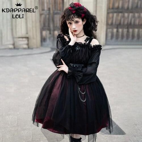 Vintage Women Loilta OP Dresses Sweet Lovely Girls High Waist Long Sleeve Ruffles Belt Chain Cosplay Party Birthday Original New