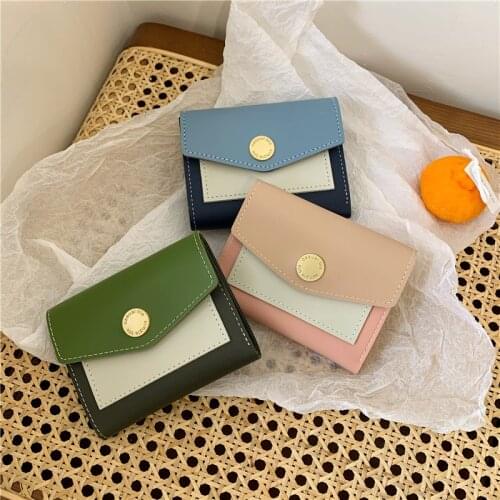 South Korea INS Matcha Patched green Contrast Color Snap Short Wallet CHIC Versatile GIRLS Wallet Purse Wallet