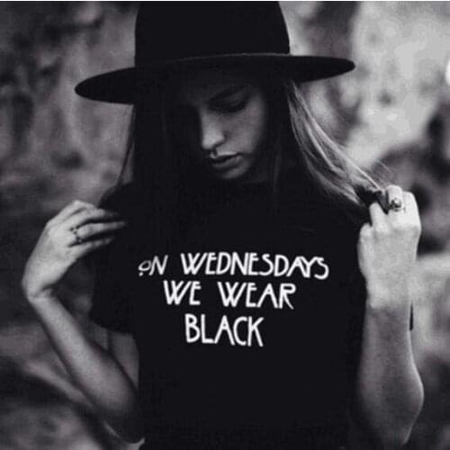 ON WEDNESDAYS WE WEAR BLACK T-shirt Girls Fashion Slogan Tumblr Style Casual Black Tops Tee Sumemr Fashion Harajuku Shirts