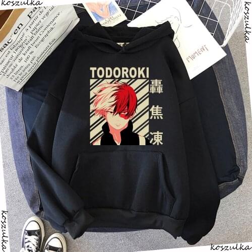 My Hero Academia Todoroki Hoodied Anime Hoodies Harajuku Womens Sweatshirts Cartoon Hoodie Female Black Hoody Kawaii Clothes