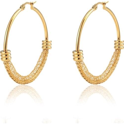 Top quality titanium Steel Half Circle Hollow Gold And Silver Color Brand Hoop Earrings For Women Fashion Jewelry Gift Wholesale