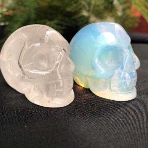 1pc 47mm Natural Quartz Crystal Skull Carved Mineral Gemstone Reiki Healing Home Decoration Halloween DIY Decorations Gift