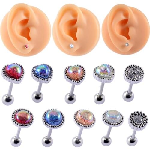 1PC Stainless Steel Cz Tragus Cartilage Earrings Multicolor Crystal Heart Round Lobe Helix Daith Rook Earring Piercing 20G