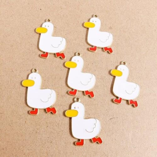 10pcs 25*33mm Cartoon Enamel Duck Charms Pendants for Jewelry Making Fashion Earrings Necklaces Keychain DIY Crafts Accessories