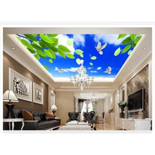 3d ceiling murals wallpaper Home Decoration Blue sky and green leaves pigeons ceiling frescoes sky ceiling wallpaper