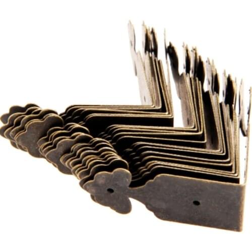 4Pcs Decorative Corner Protectors Antique Furniture Fittings Vintage Metal Corner Bracket for Chest Case Box Corner Protector