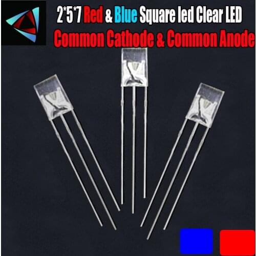 50pcs 2*5*7 Square led Diode Dual Color Red And Blue Clear Lens Common Cathode & Common Anode Round Bi-Color DIY Light