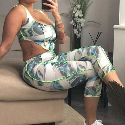 BKLD Summer Printing Fashion Suits Backless U Neck Camisoles And Cropped Trousers Leggings Slim Casual Streetwear Ladies Outfits