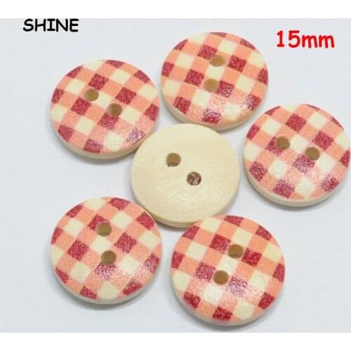 SHINE Wood Sewing Buttons Scrapbooking Round 2 Holes Quadrille Painting 15mm 24 PCs Costura Botones Decorate bottoni botoes