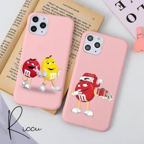Color lovely M&Ms Chocolate Phone Case for iPhone 8 7 6 6S Plus X 5S SE 2020 XR 11 12 Pro mini pro XS MAX Matte Candy Pink Cases