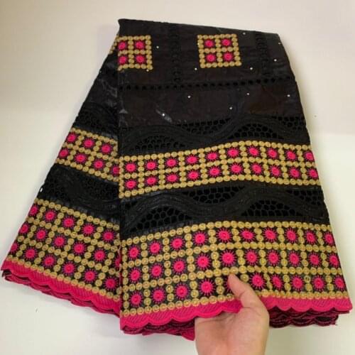 Black Bazin Brode African Lace Fabric Wedding African Bazin Riche Fabric 5Yards Embroidery Cotton Swiss Lace Fabric For Dress BZ