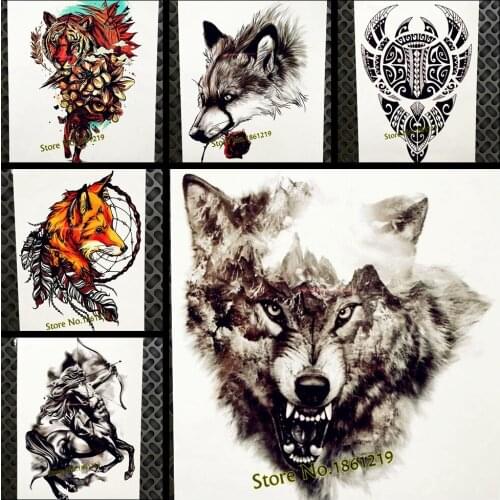 Black Mountain Wolf Temporary Tattoo Stickers Men Waterproof Tattoo Hill Forest Wolf Totem Body Art ARm Tatoo Women Legs Chest