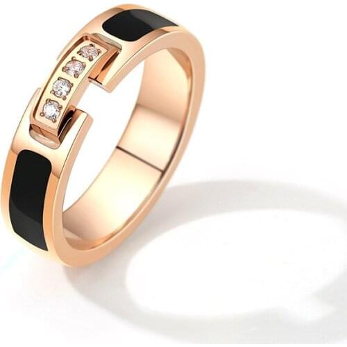 18KGP Rose Gold Color Zircon Black Stainless Steel Ring Of Jewelry for Women Free Shipping (GR224)