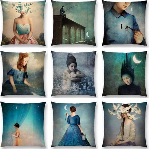 Elegant Lady Cute Girl Shakespeare Imagine Fantasy Oil Painting Dreamy Feeling Fable Fate Cushion Cover Sofa Throw Pillow Case