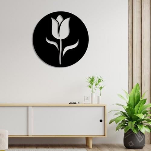 Elegant And Detailed Tulip Flower Motif Wall Room Accessory Wooden Table 50x50cm