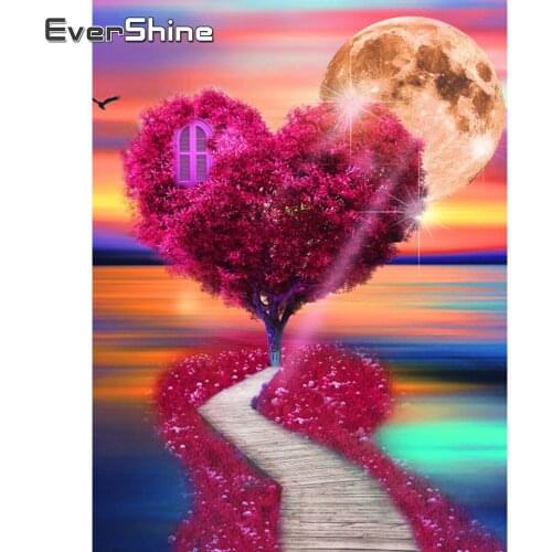 EverShine Diamond Painting Heart Cross Stitch Diamond Embroidery Landscape Mosaic Art Kits Tree Picture Rhinestones Wall Decor