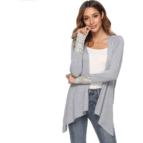 Women 2021 Cardigan Jacket Autumn Open Front Solid Irregular Hem Cardigan Casual Fahion Long Sleeve Cardigan Top