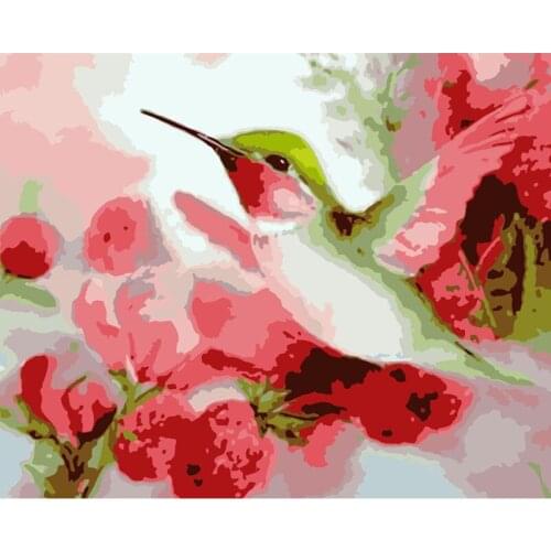 Painting By Numbers DIY Dropshipping Big size Red fruit hummingbird 40x50CM DIY Animal Acrylic House Decoration Art picture Gift