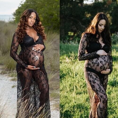 V-neck Lace Pregnancy Dresses Fancy Shooting Photo Pregnant Clothes maternity Dress for Photo Shoot Plus Size Women Clothes