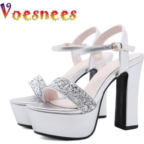 Summer Korean Style Rhinestone Sandals New Buckle Platform Peep Toe Women Shoes Super High Heels Sexy Walk Show Nightclub Shoes