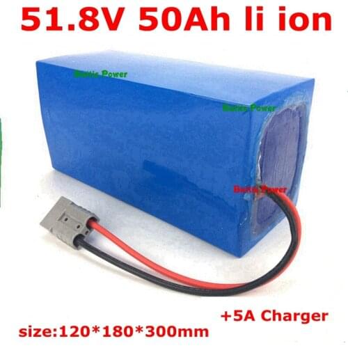 51.8V 50AH lithium ion battery 52V 14S BMS li ion bateria for 48V 5000W scooter ebike motorcycle vehicle boat +5A charger