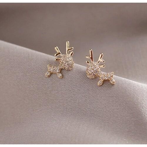 Mini Simple Small Zircon Earrings Korean Style Temperament Lovely Elk Earring For Women Birthday Gift Fashion Jewelry