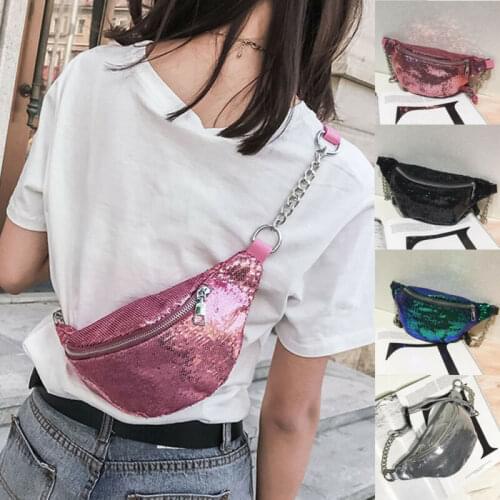 Fashion Chest Pack Pouch Hip Purse Green Black Pink Sliver 4 Colors Women Ladies Girls Mermaid Sequins Glitter Waist Bag